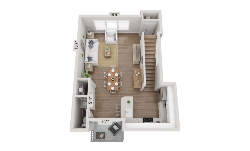 Comal Crossing at Creekside's A3 one-bedroom townhome floor plan 