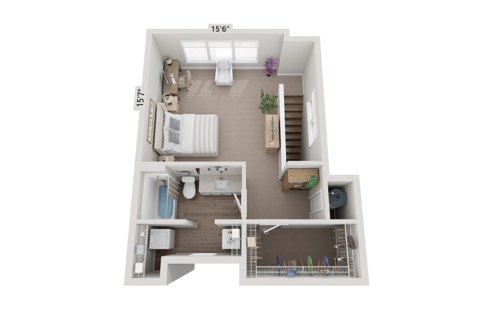 A3 Townhome - 1 bedroom floorplan layout with 1.5 bathroom and 958 square feet (Floor 2)