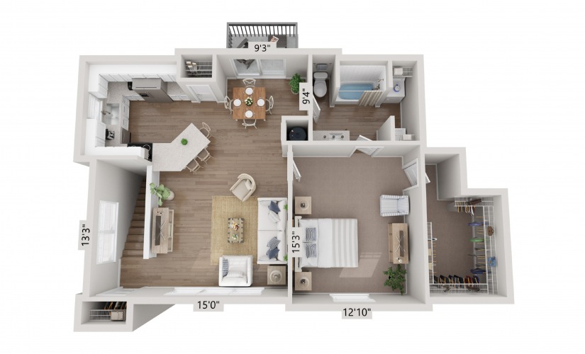 Comal Crossing at Creekside's A4 one bedroom townhome floor plan
