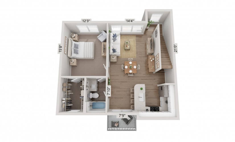 Comal Crossing at Creekside's B3 two-bedroom townhome floor plan