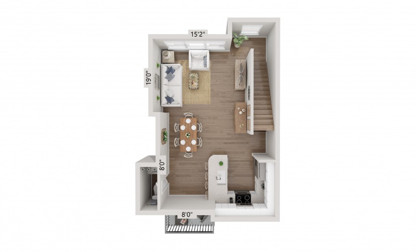 Comal Crossing at Creekside's B4 two-bedroom townhome floor plan