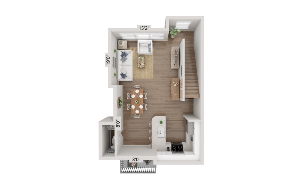 B4 Townhome - 2 bedroom floorplan layout with 2.5 bathrooms and 1246 square feet (Floor 1)