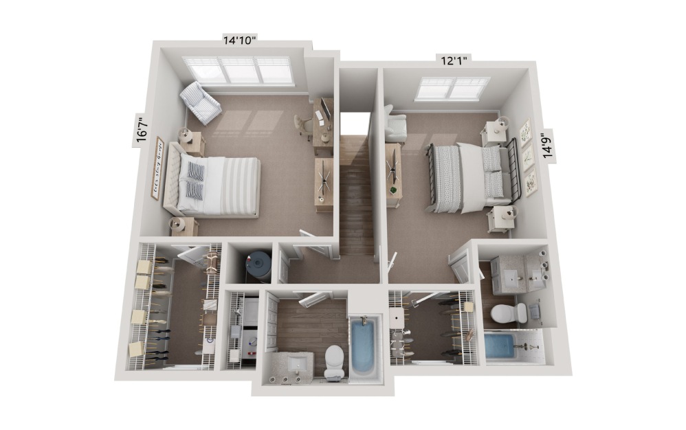 B4 Townhome - 2 bedroom floorplan layout with 2.5 bathrooms and 1246 square feet (Floor 2)