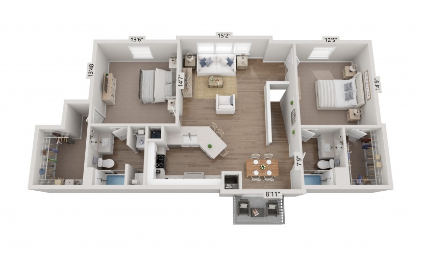 B5 two-bedroom townhome floor plan at Bainbridge Creekside in New Braunfels, TX