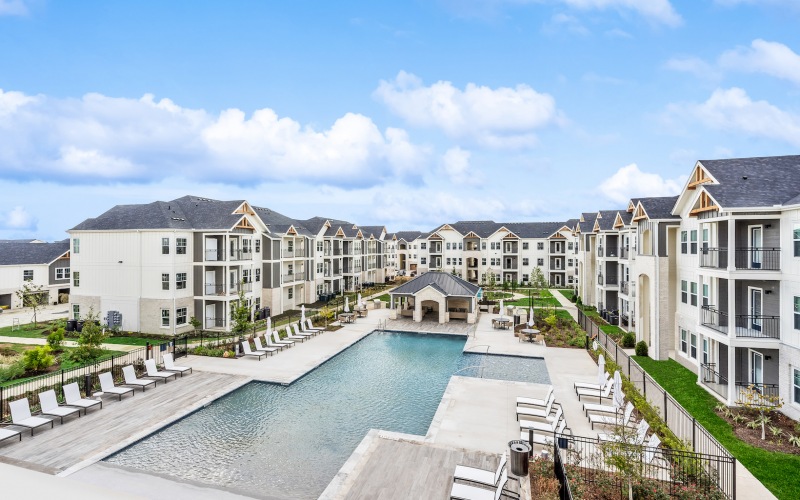 Resort Style Pool with Expansive Sun Shelf at Bainbridge Creekside in New Braunfels, TX